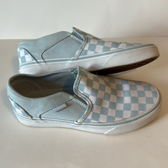 VANS Slip Ons Checkered White and Light Blue, Women’s Size 6.5 - Picture 2 of 8